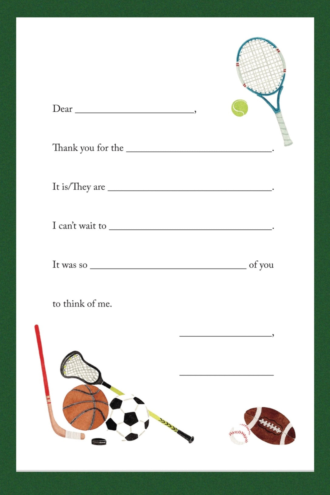 Thank You: SPORTS Stationery Package